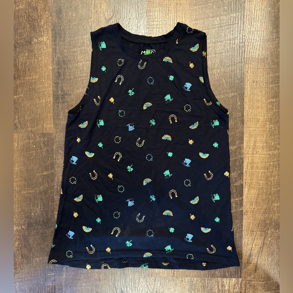 Saint pattys day black print muscle tank top